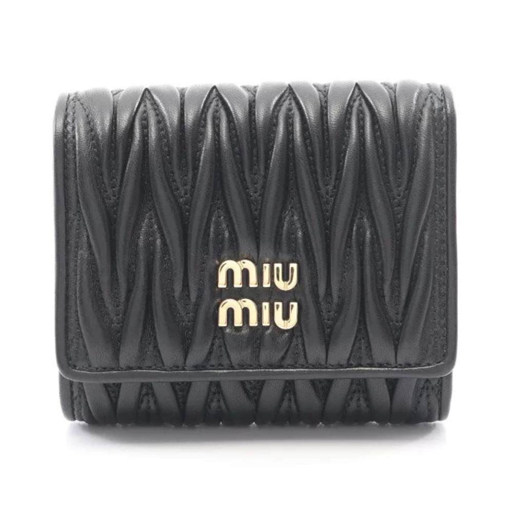Miu Miu MATELASSE Tri fold Wallet Leather Black